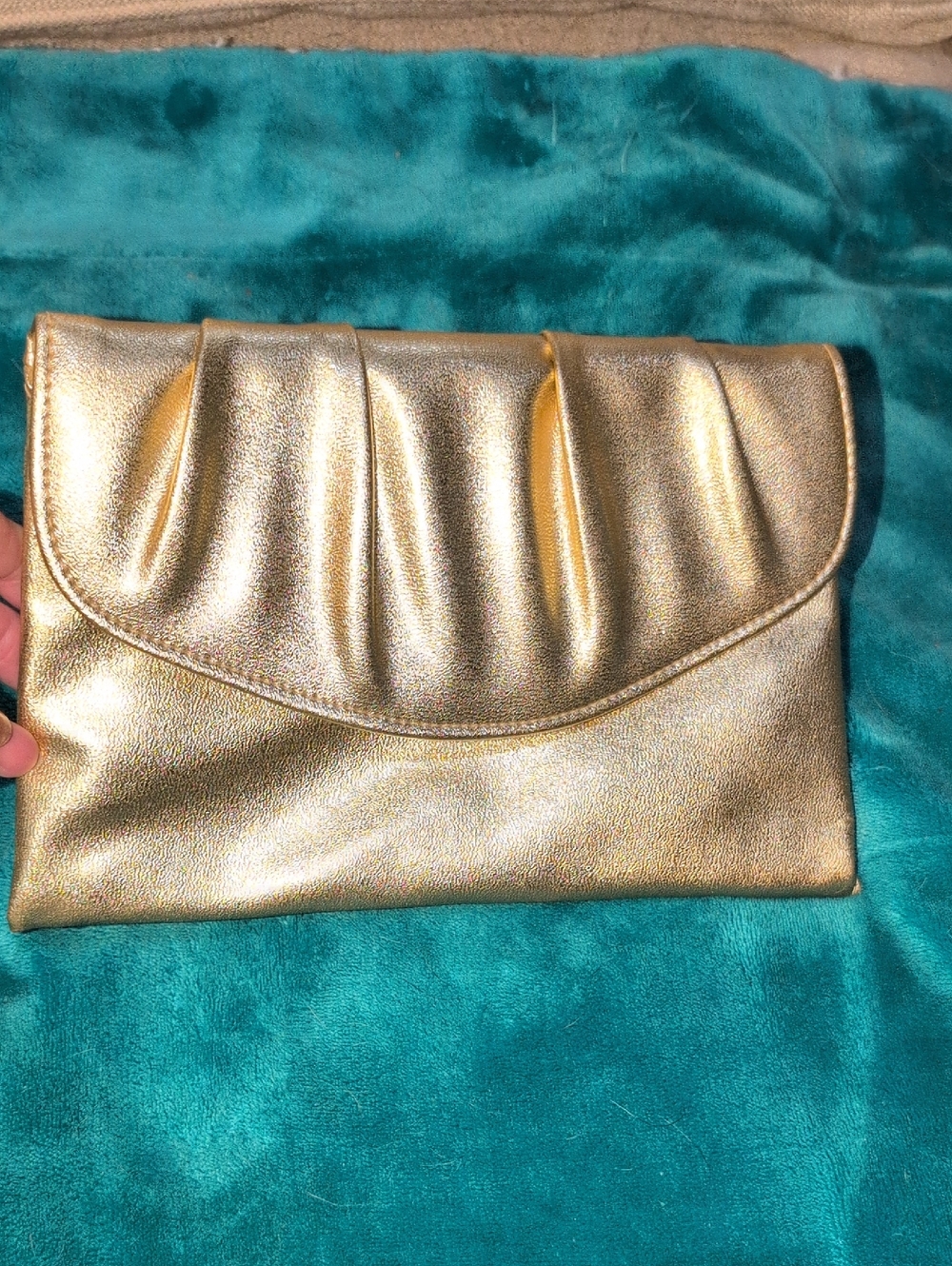 Gold Metallic Pleated Clutch Bag - Womens Evening Handbag